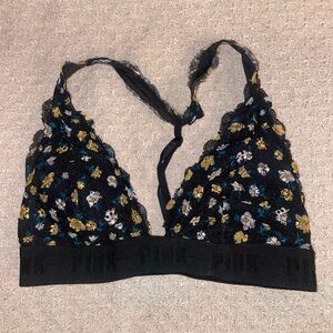 PINK Victoria's Secret Floral Lace Bralette - Black and yellow